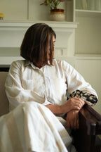 SAAZ LINEN IVORY AND BEIGE KURTA AND PANTS