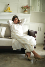 SAAZ LINEN IVORY AND BEIGE KURTA AND PANTS