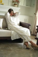 SAAZ LINEN IVORY AND BEIGE KURTA AND PANTS