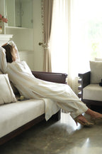 SAAZ LINEN IVORY AND BEIGE KURTA AND PANTS