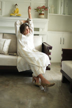 SAAZ LINEN IVORY AND BEIGE KURTA AND PANTS