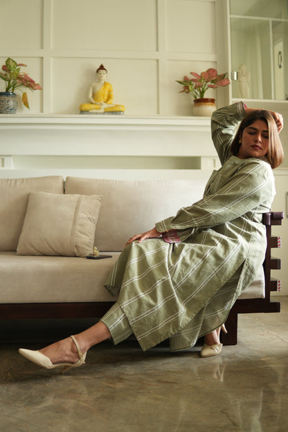 GULZAR OLIVE LINEN KURTA AND PANTS
