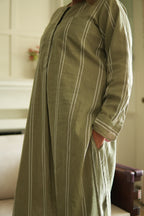GULZAR OLIVE LINEN KURTA AND PANTS