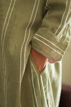 GULZAR OLIVE LINEN KURTA AND PANTS