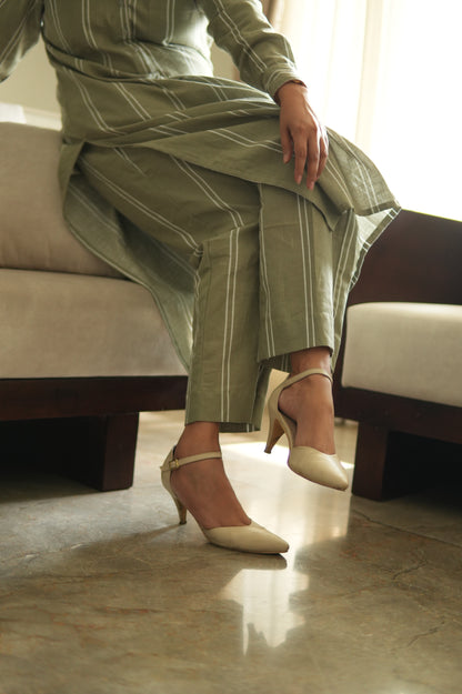 GULZAR OLIVE LINEN KURTA AND PANTS