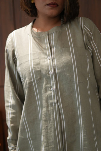 GULZAR OLIVE LINEN KURTA AND PANTS