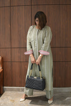 GULZAR OLIVE LINEN KURTA AND PANTS