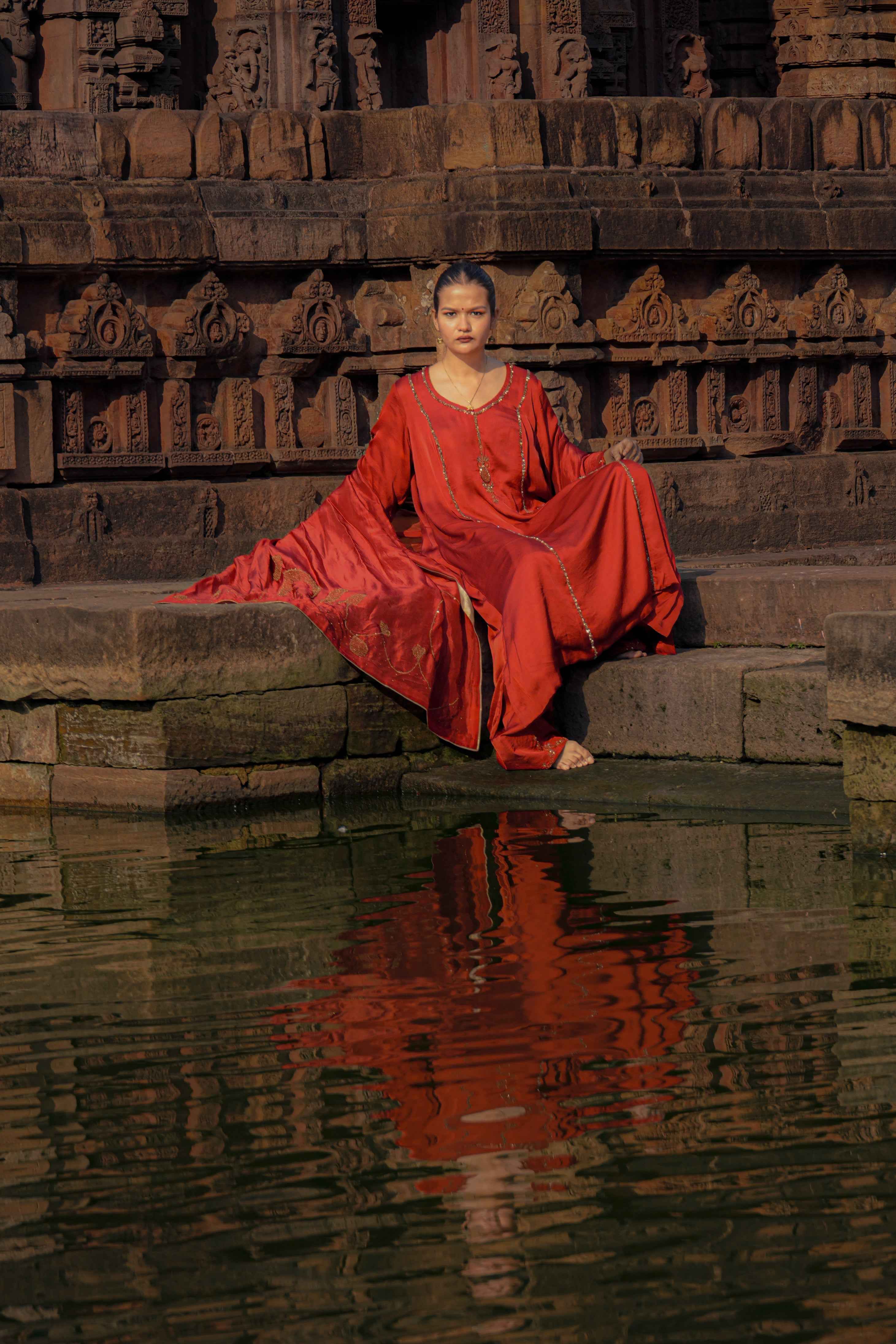 NAAYIKA Hand-Embroidered Pure Modal Silk Kurta Set