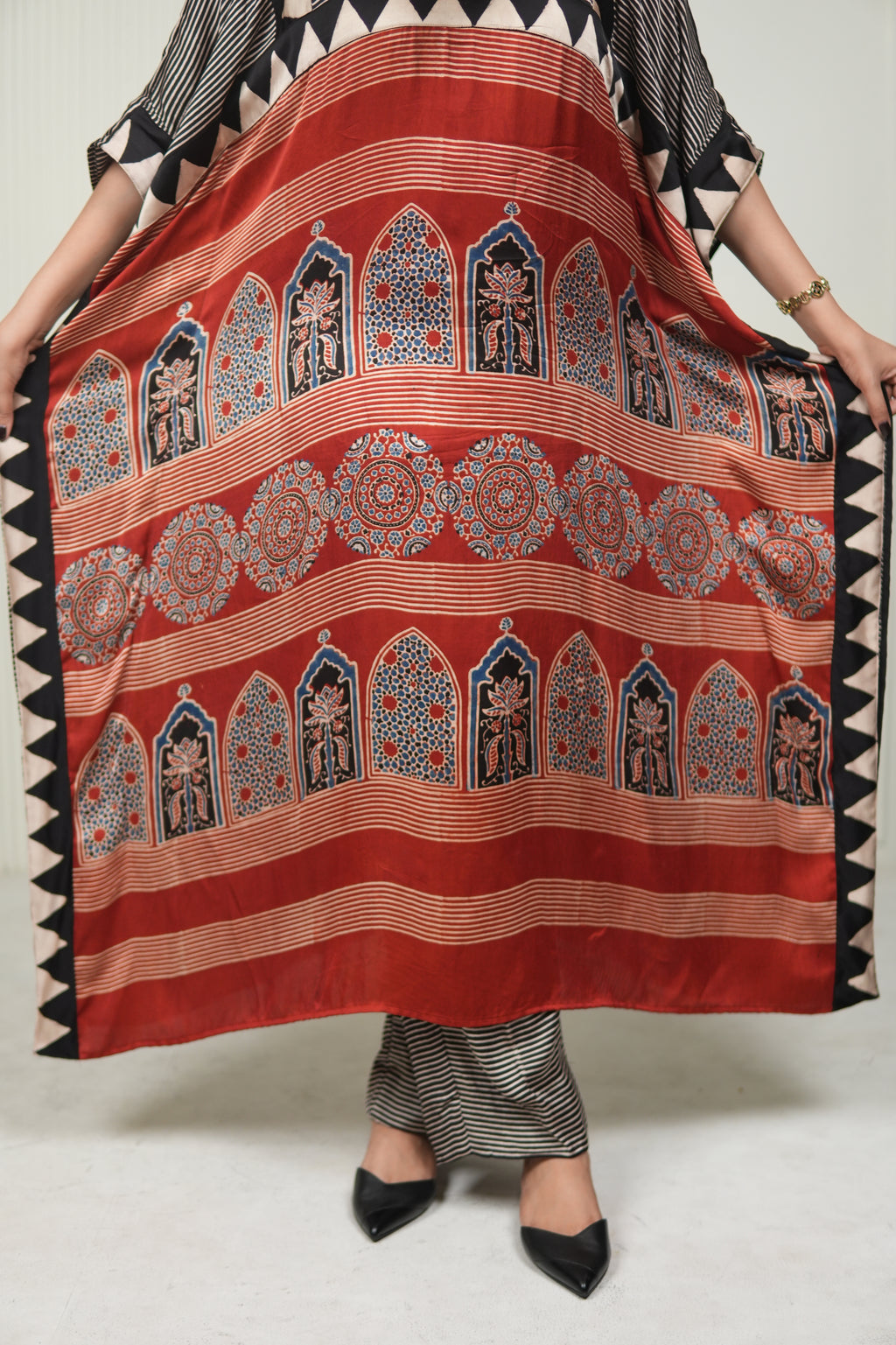 Sinduri II Ajrakh Modal Silk Kaftan Set for Women