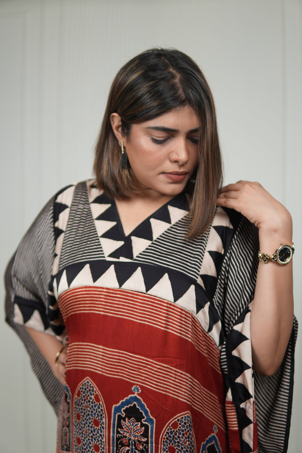 Sinduri II Ajrakh Modal Silk Kaftan Set for Women