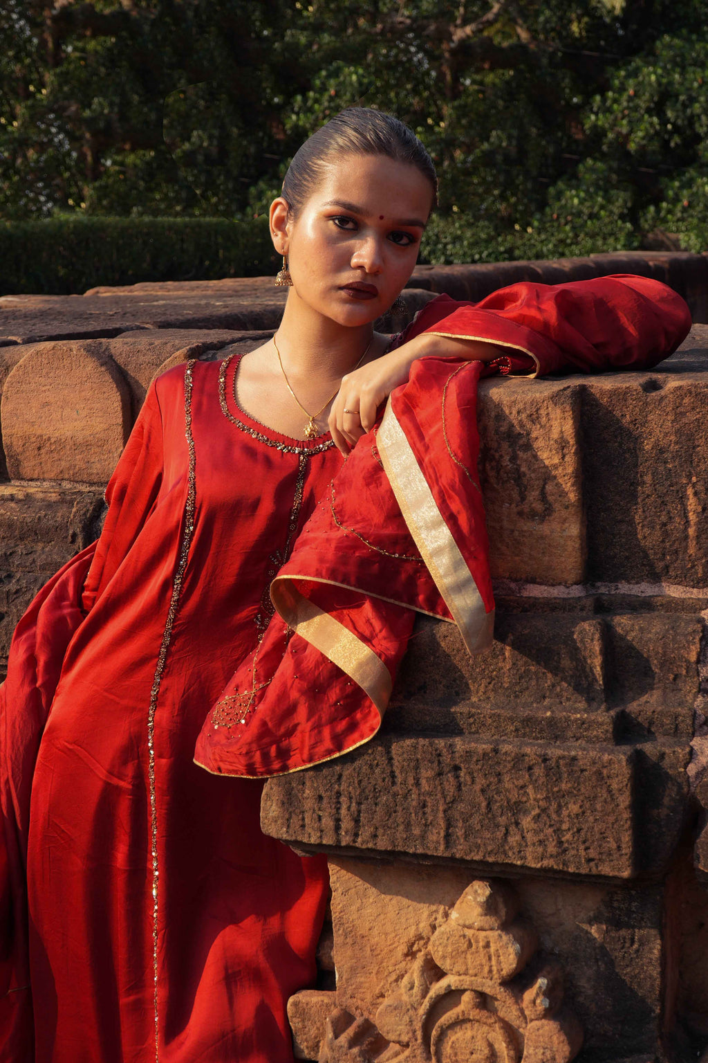 NAAYIKA Hand-Embroidered Pure Modal Silk Kurta Set