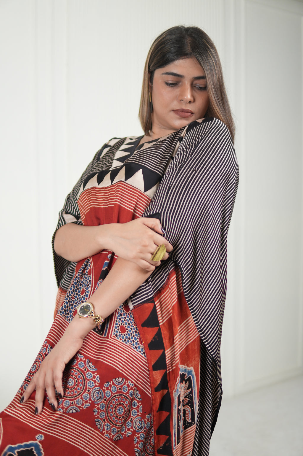 Sinduri II Ajrakh Modal Silk Kaftan Set for Women