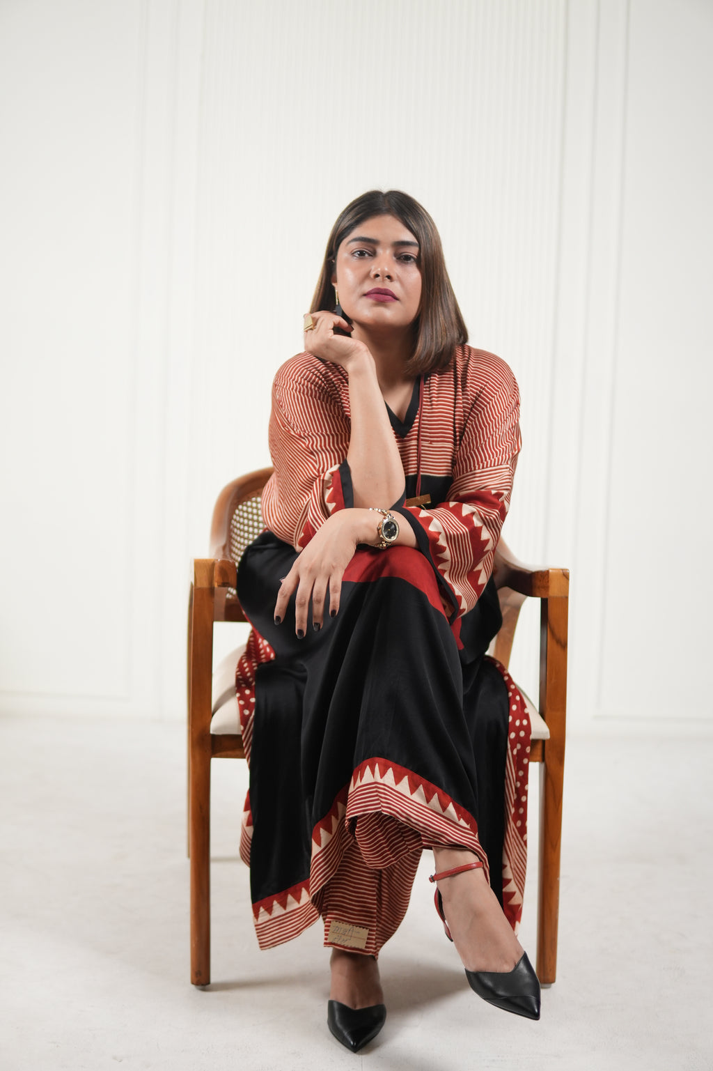 Sinduri I Ajrakh Modal Silk Kaftan Set for Women