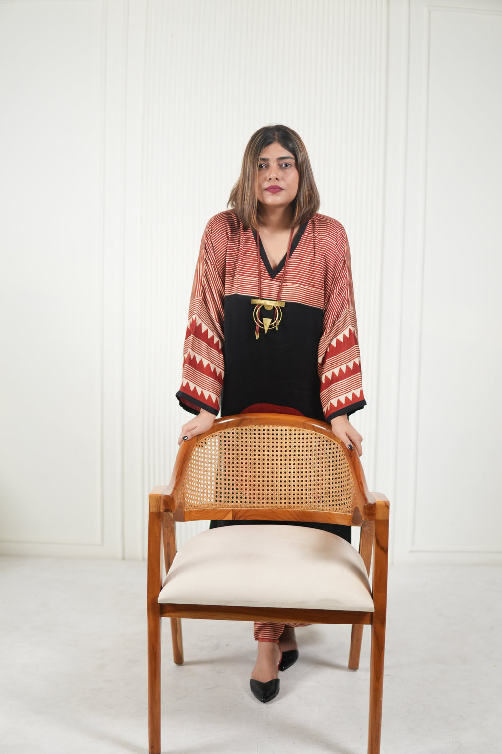 Sinduri I Ajrakh Modal Silk Kaftan Set for Women