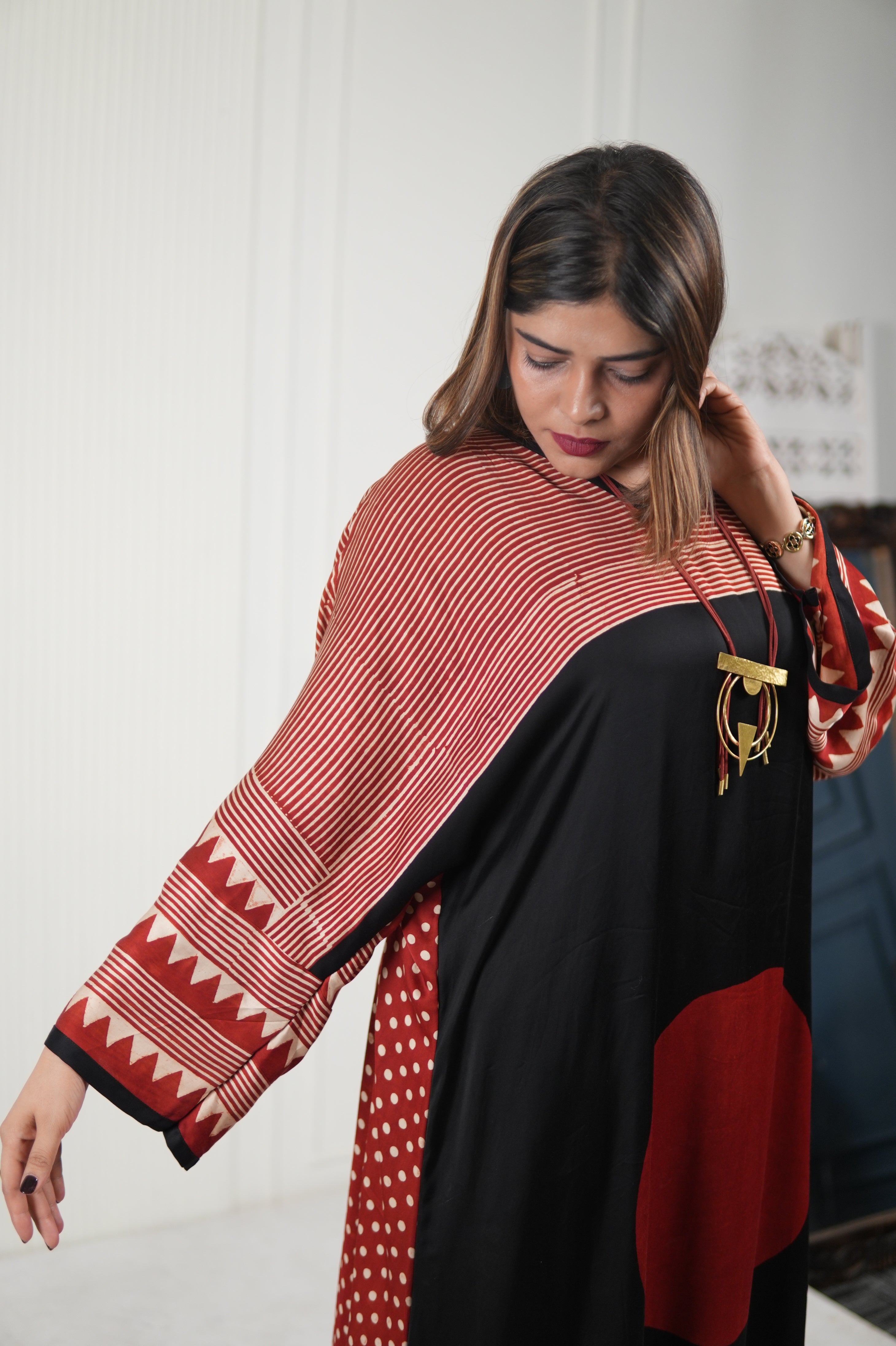 Sinduri I Ajrakh Modal Silk Kaftan Set for Women