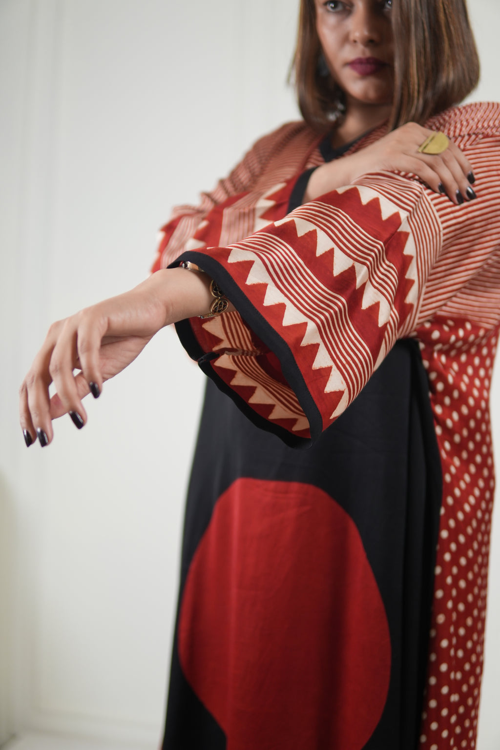 Sinduri I Ajrakh Modal Silk Kaftan Set for Women