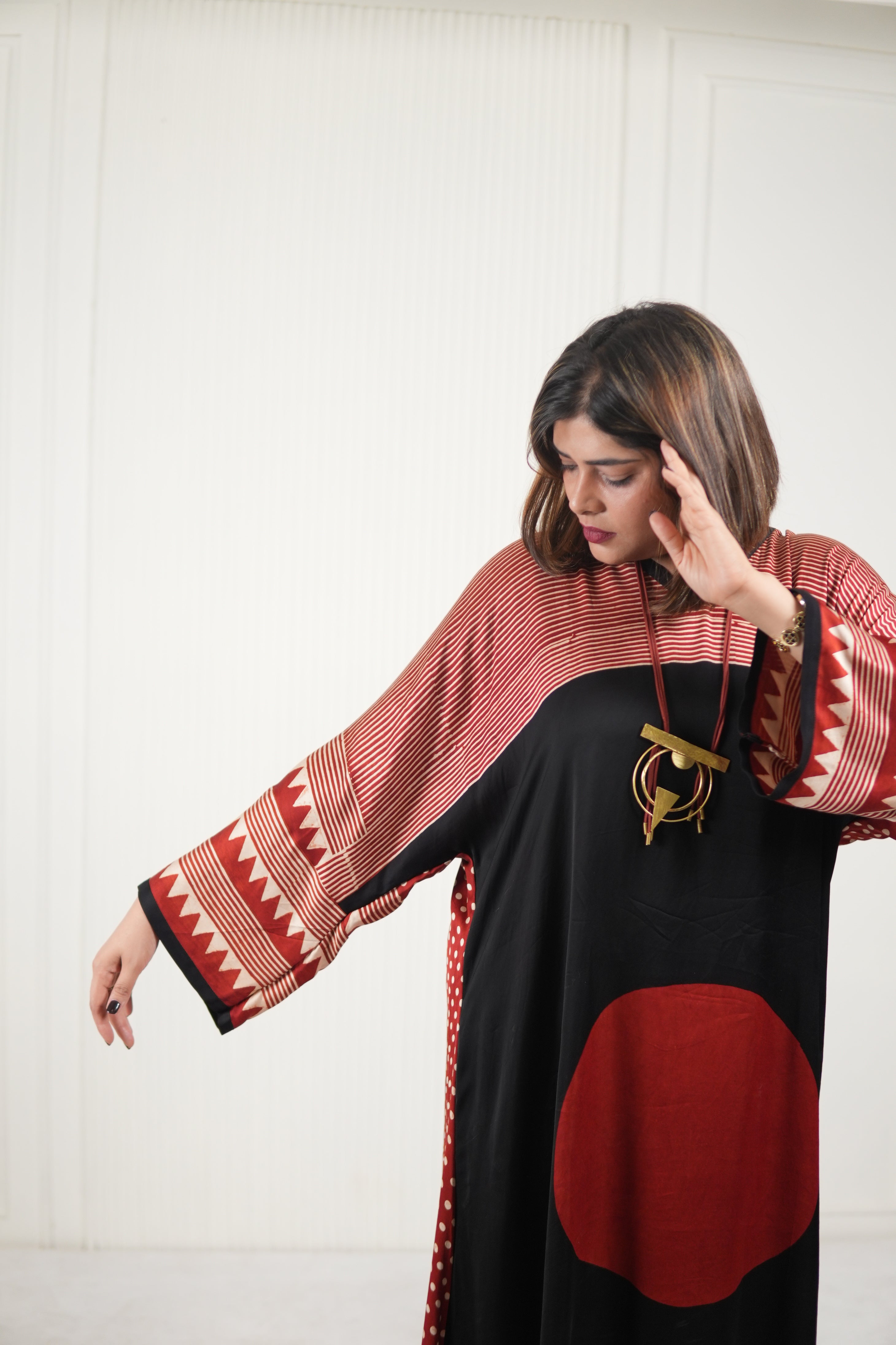 Sinduri I Ajrakh Modal Silk Kaftan Set for Women