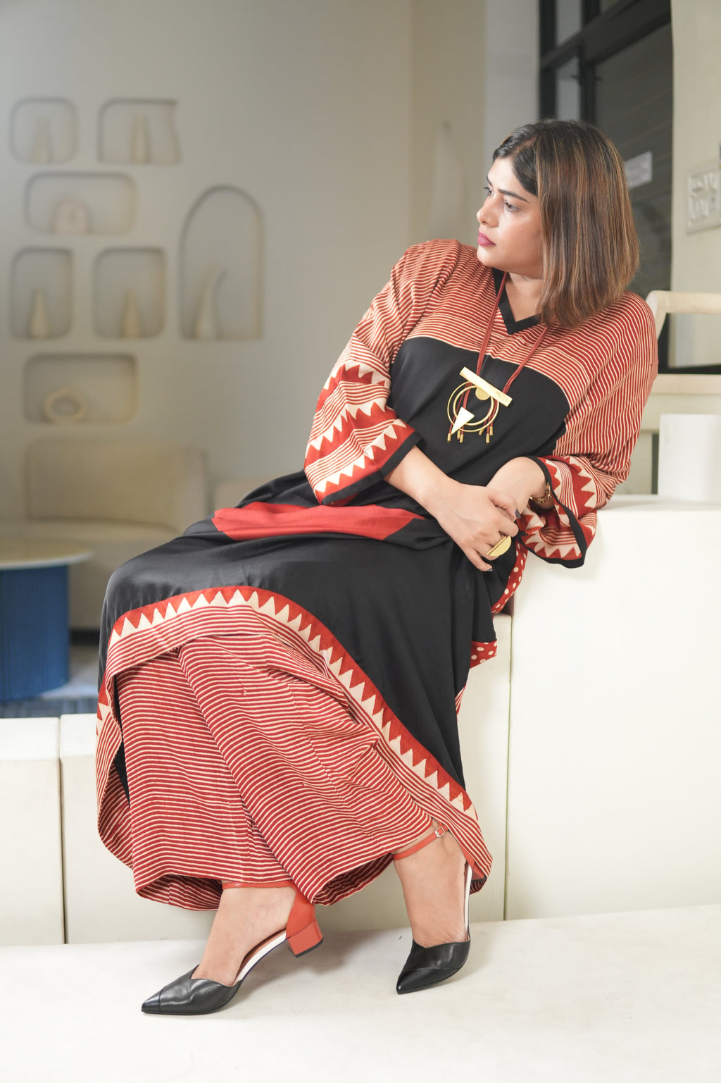 Sinduri I Ajrakh Modal Silk Kaftan Set for Women