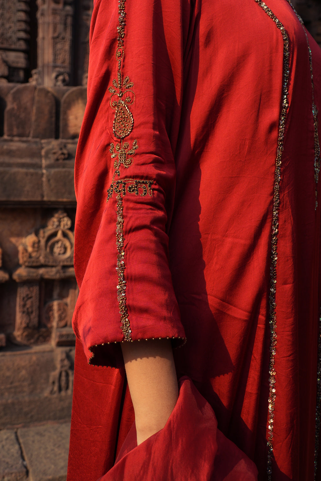 NAAYIKA SINDOOR Hand-Embroidered Pure Modal Silk Kurta Set