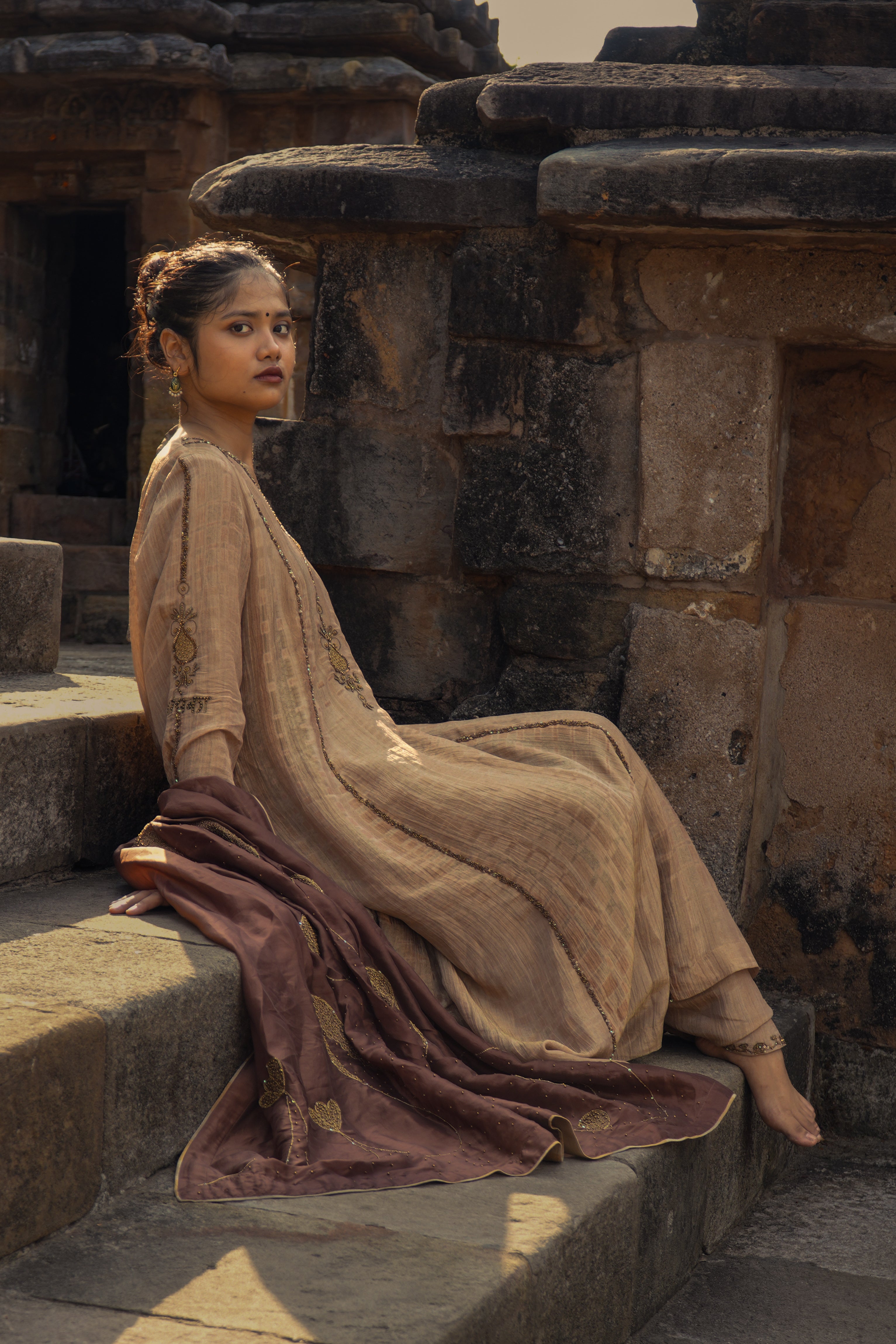 NAAYIKA CHANDAN Hand-Embroidered Pure Modal Silk Kurta Set