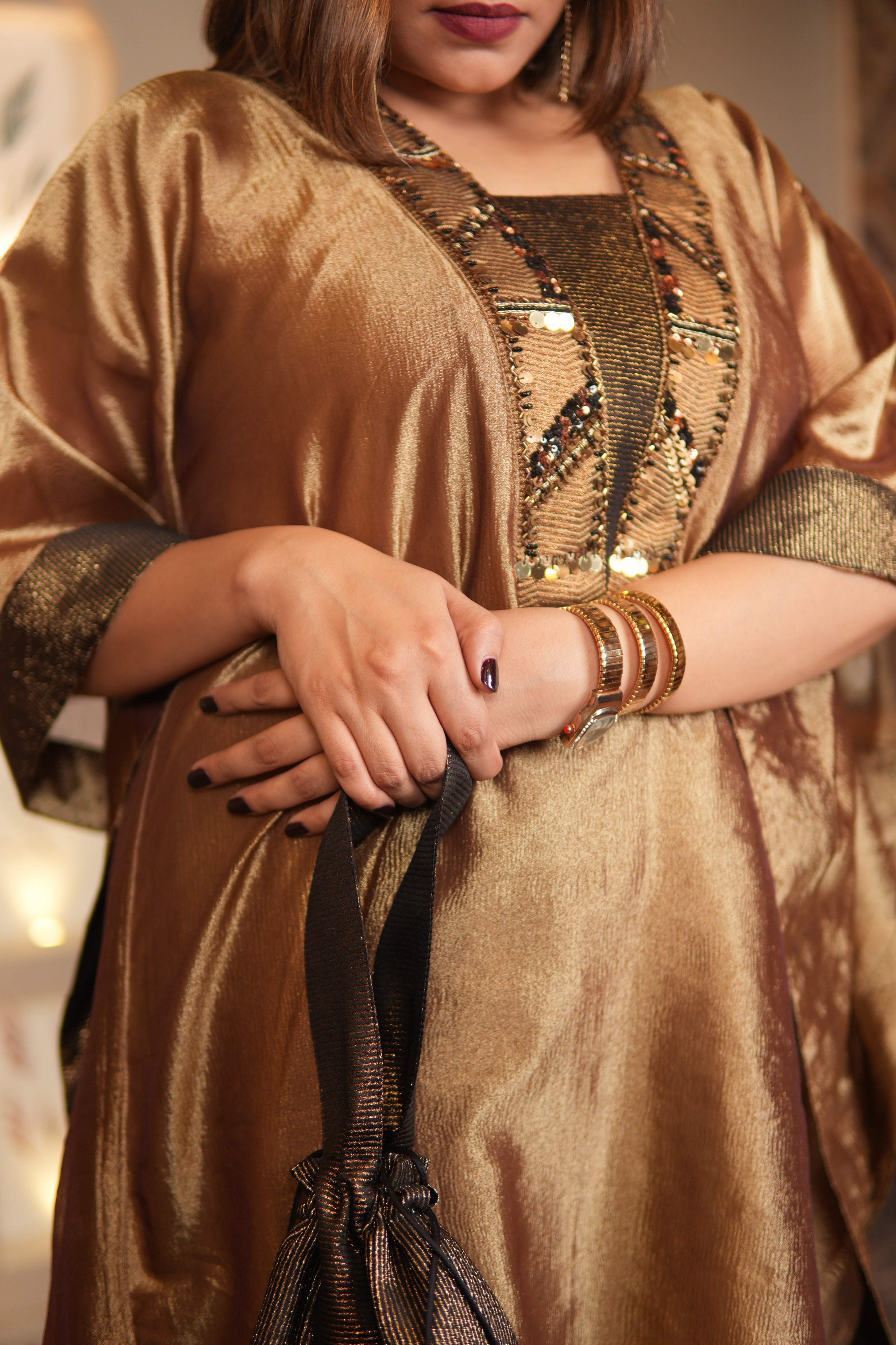 SUNEHRI CRUSHED TISSUE LONG KAFTAN