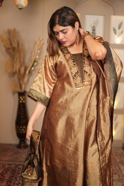 SUNEHRI CRUSHED TISSUE LONG KAFTAN