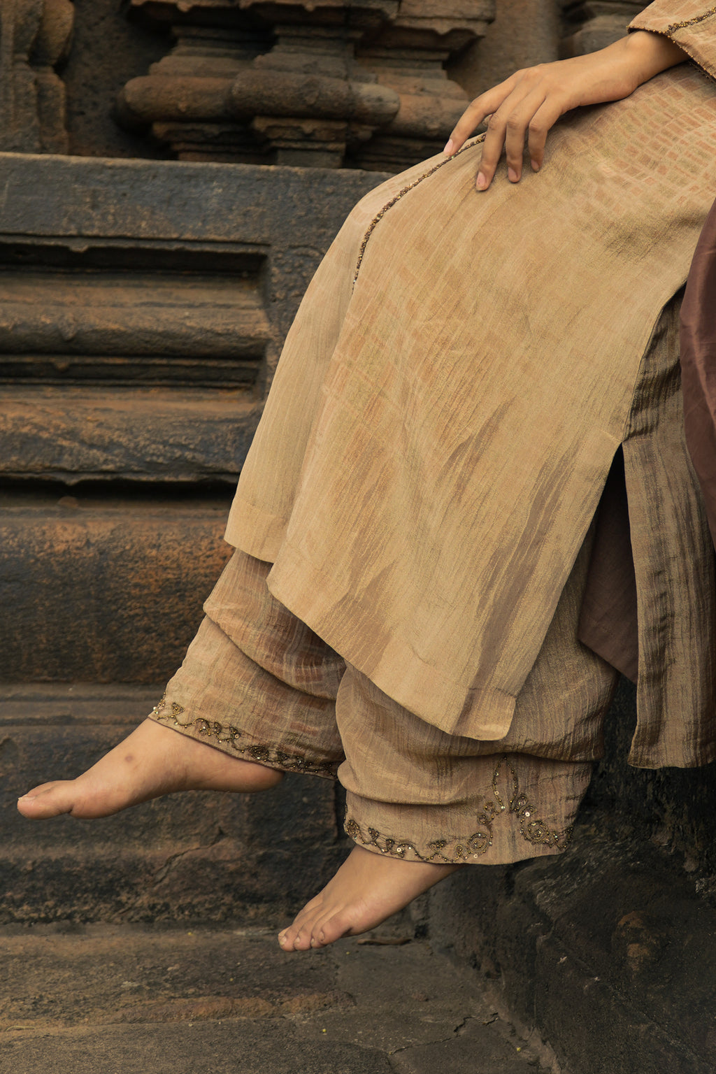 NAAYIKA CHANDAN Hand-Embroidered Pure Modal Silk Kurta Set