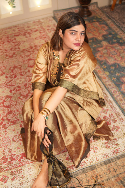 SUNEHRI CRUSHED TISSUE LONG KAFTAN