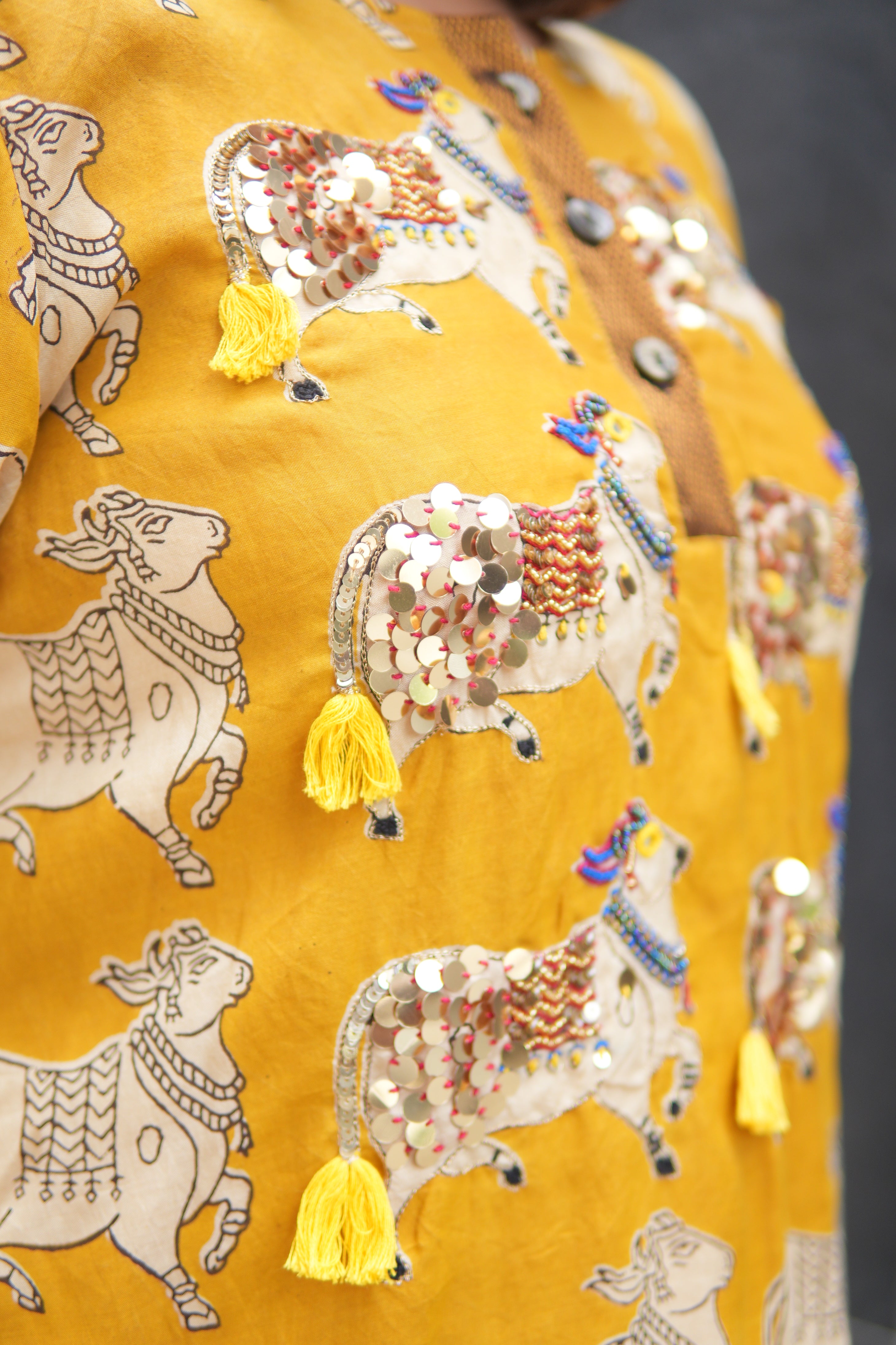 Nandi Mustard Kalamkari Short Kurta Set