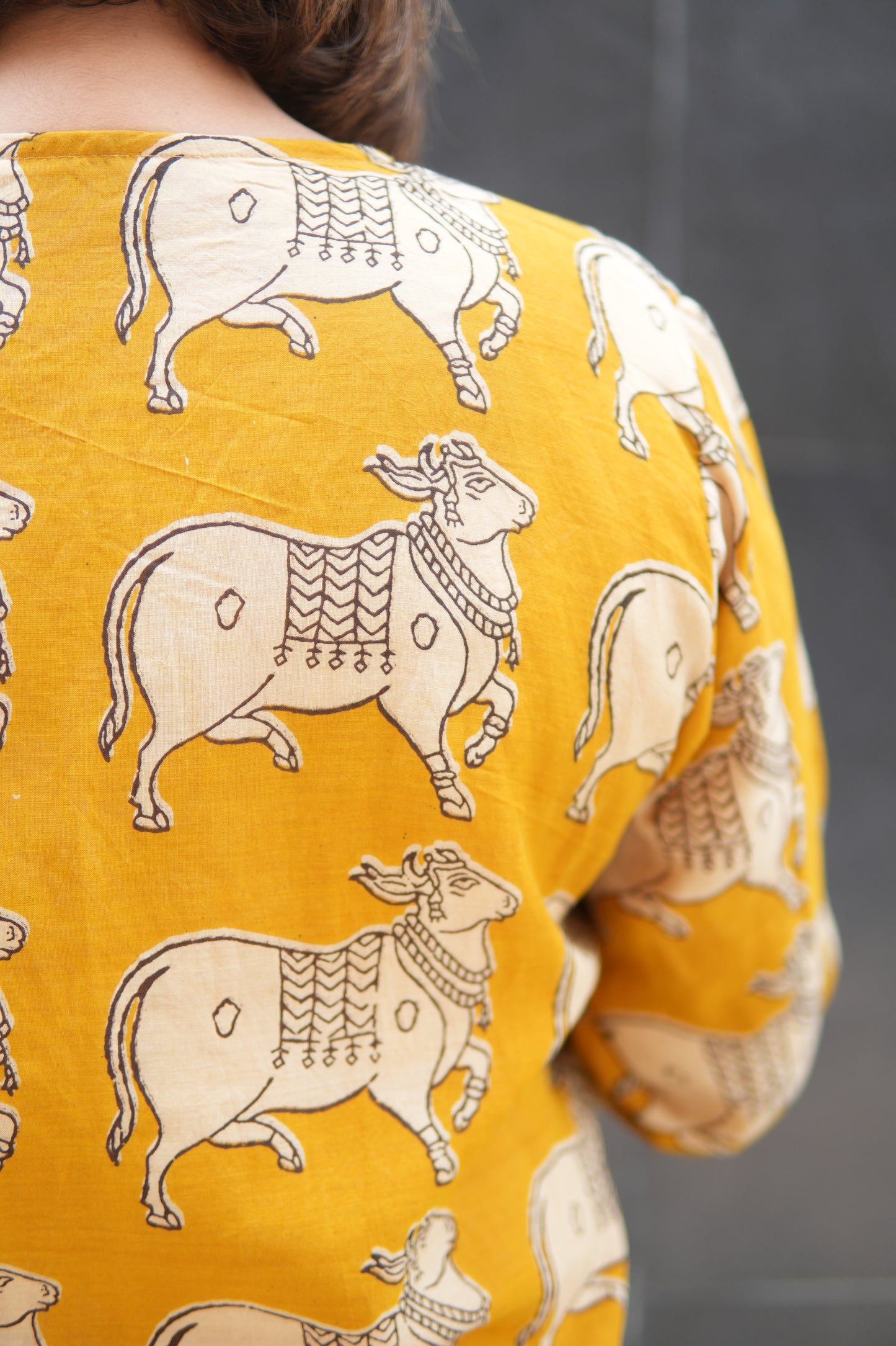 NANDI MUSTARD KALAMKARI SHORT LENGTH KURTA AND PANTS