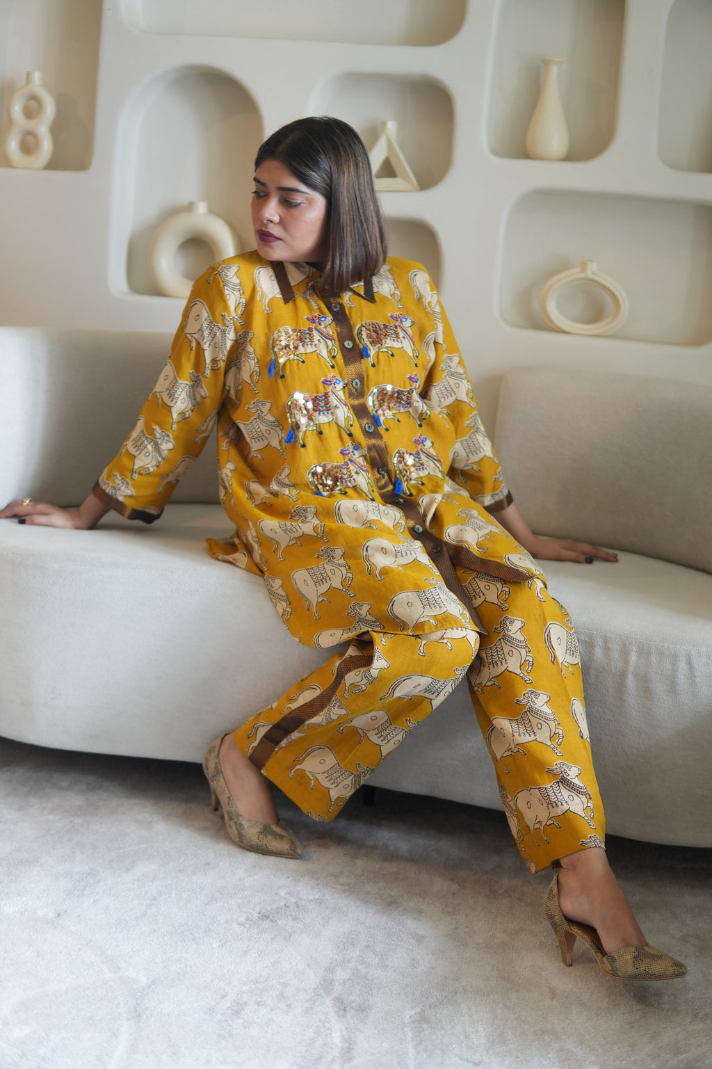 Nandi Kalamkari Embroidered Shirt Co-ord Set