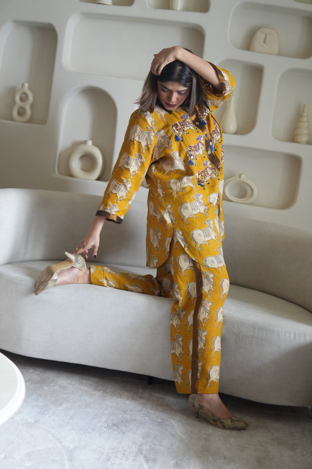 Nandi Kalamkari Embroidered Shirt Co-ord Set