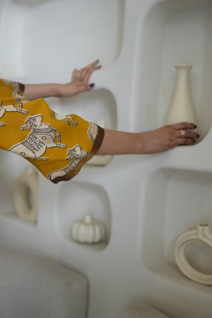 NANDI KALAMKARI COLLARED SHIRT AND PANTS WITH HAND EMBROIDERY