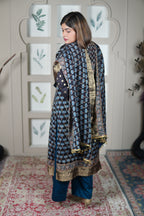 NEEL AJRAKH KURTA PANTS AND DUPATTA SET
