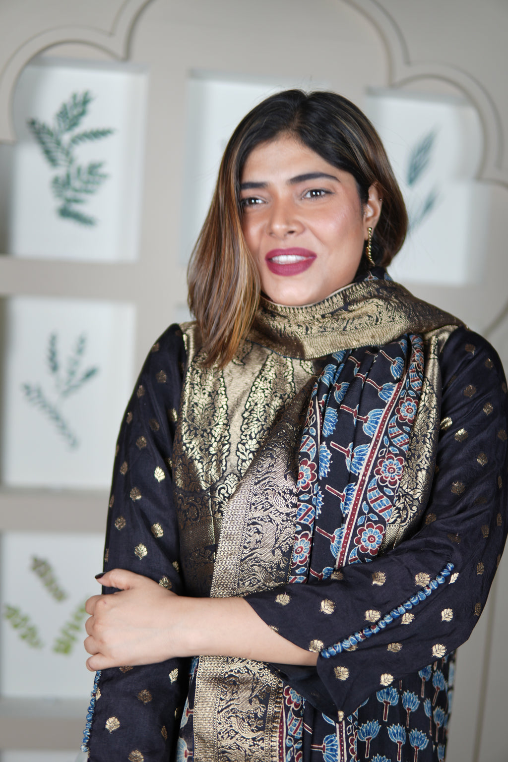 NEEL AJRAKH KURTA PANTS AND DUPATTA SET