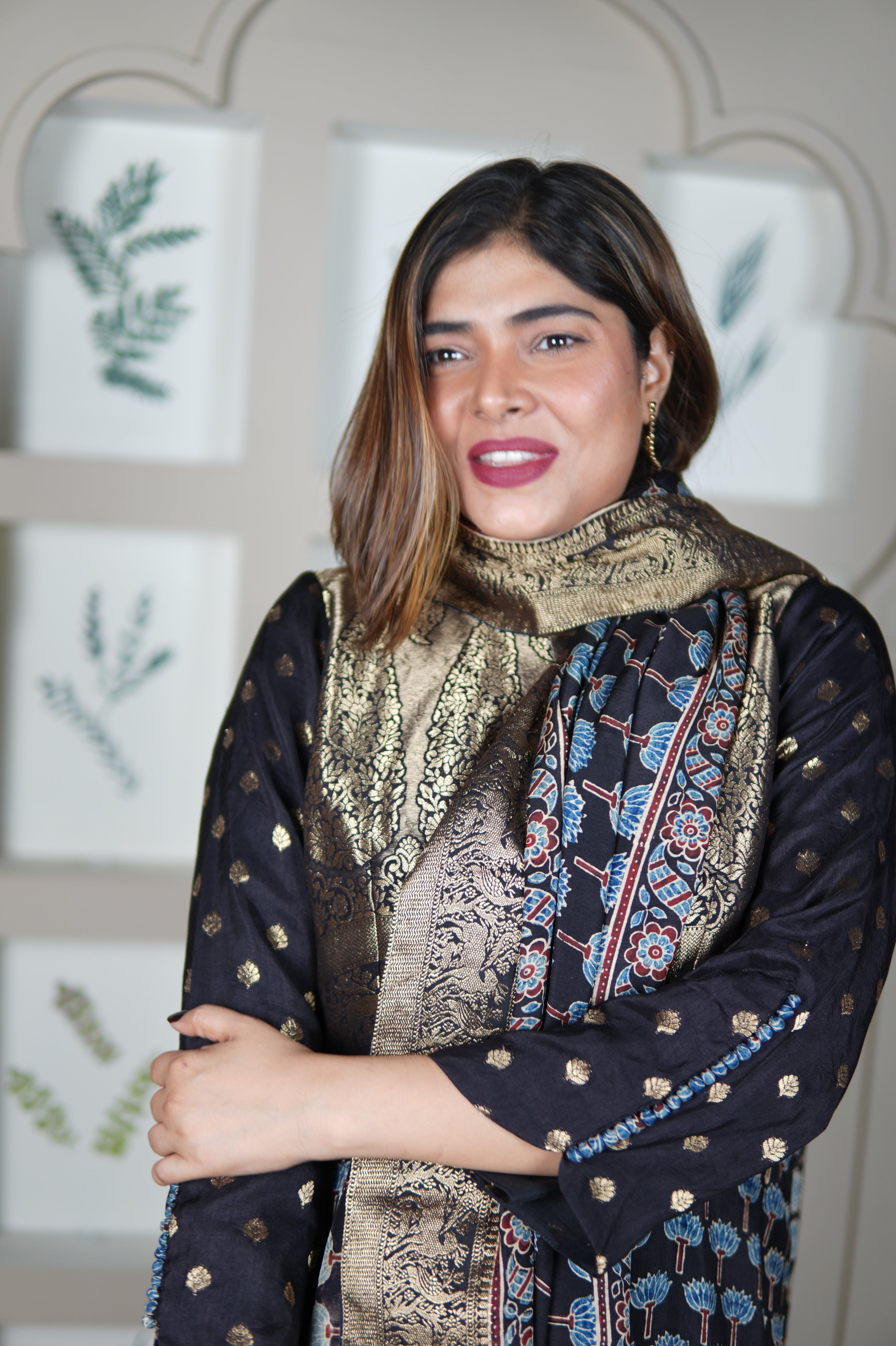 NEEL AJRAKH KURTA PANTS AND DUPATTA SET