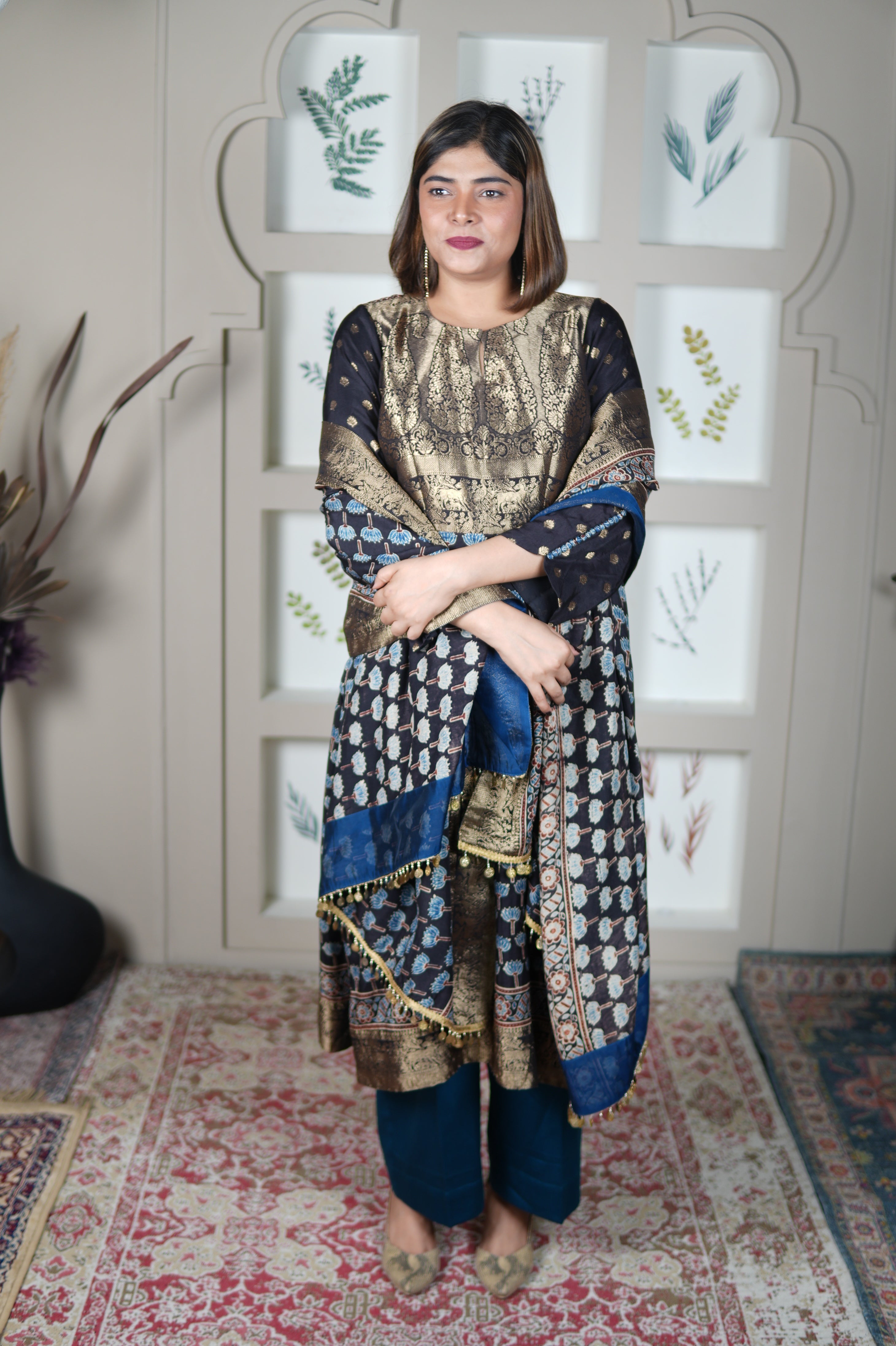 NEEL AJRAKH KURTA PANTS AND DUPATTA SET