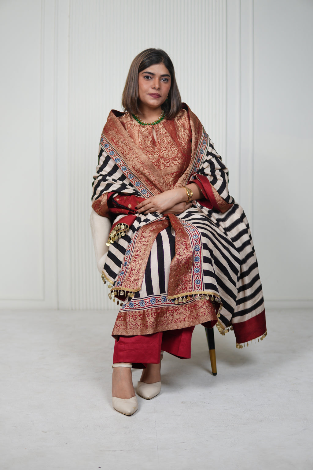 Sinduri IV Ajrakh Dola Silk Kurta Set with Dupatta for Women