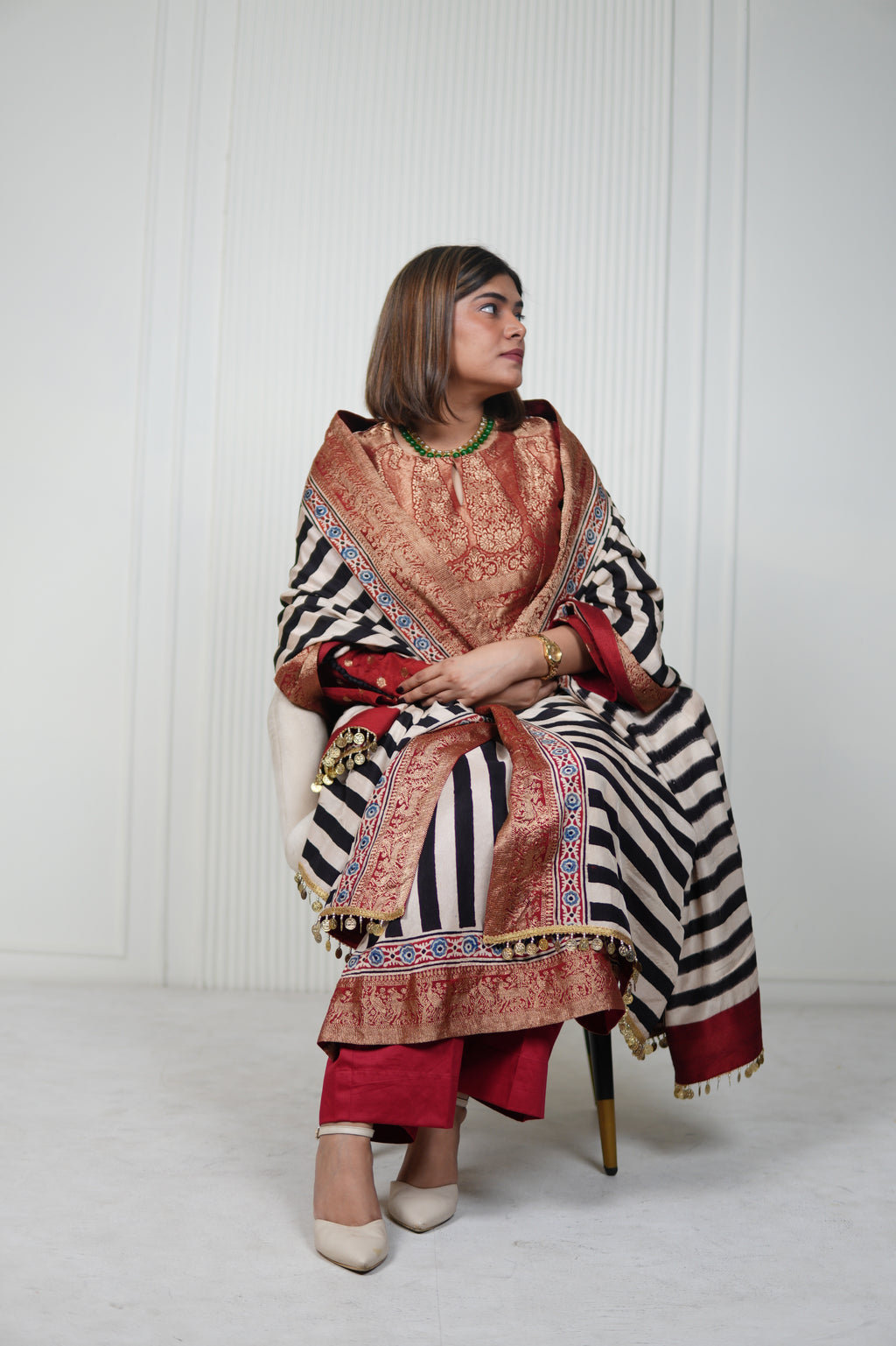 Sinduri IV Ajrakh Dola Silk Kurta Set with Dupatta for Women