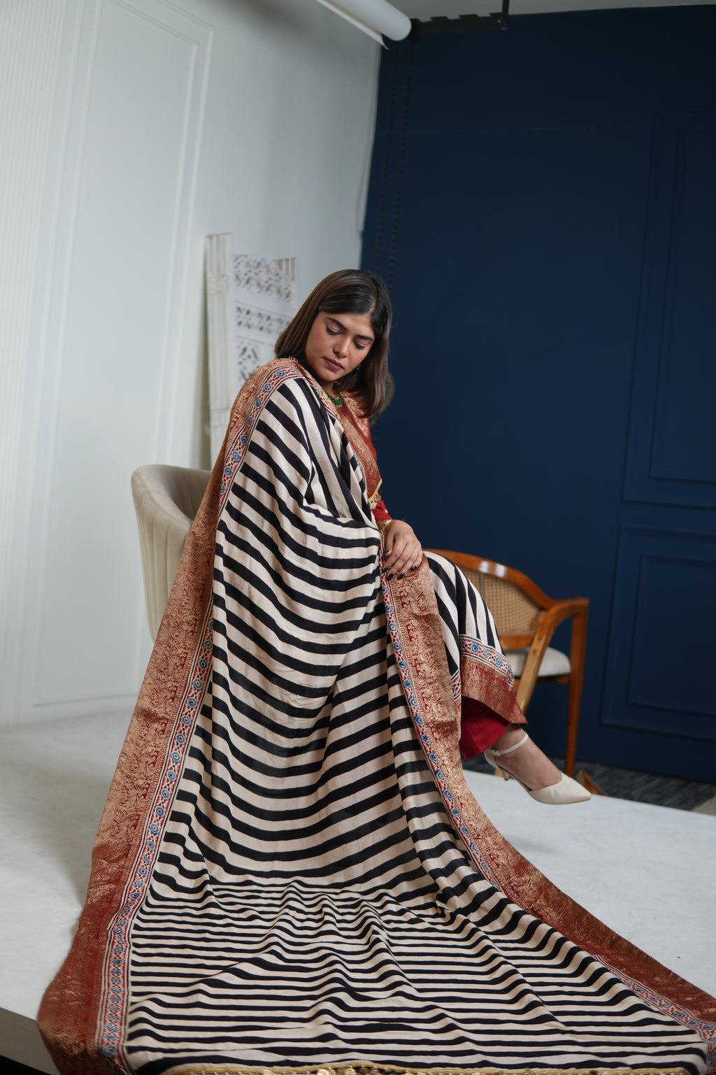 Sinduri IV Ajrakh Dola Silk Kurta Set with Dupatta for Women