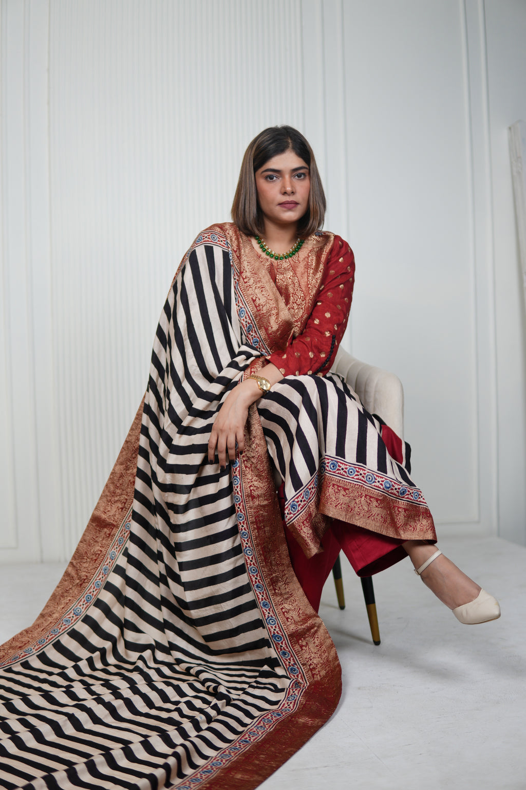 Sinduri IV Ajrakh Dola Silk Kurta Set with Dupatta for Women