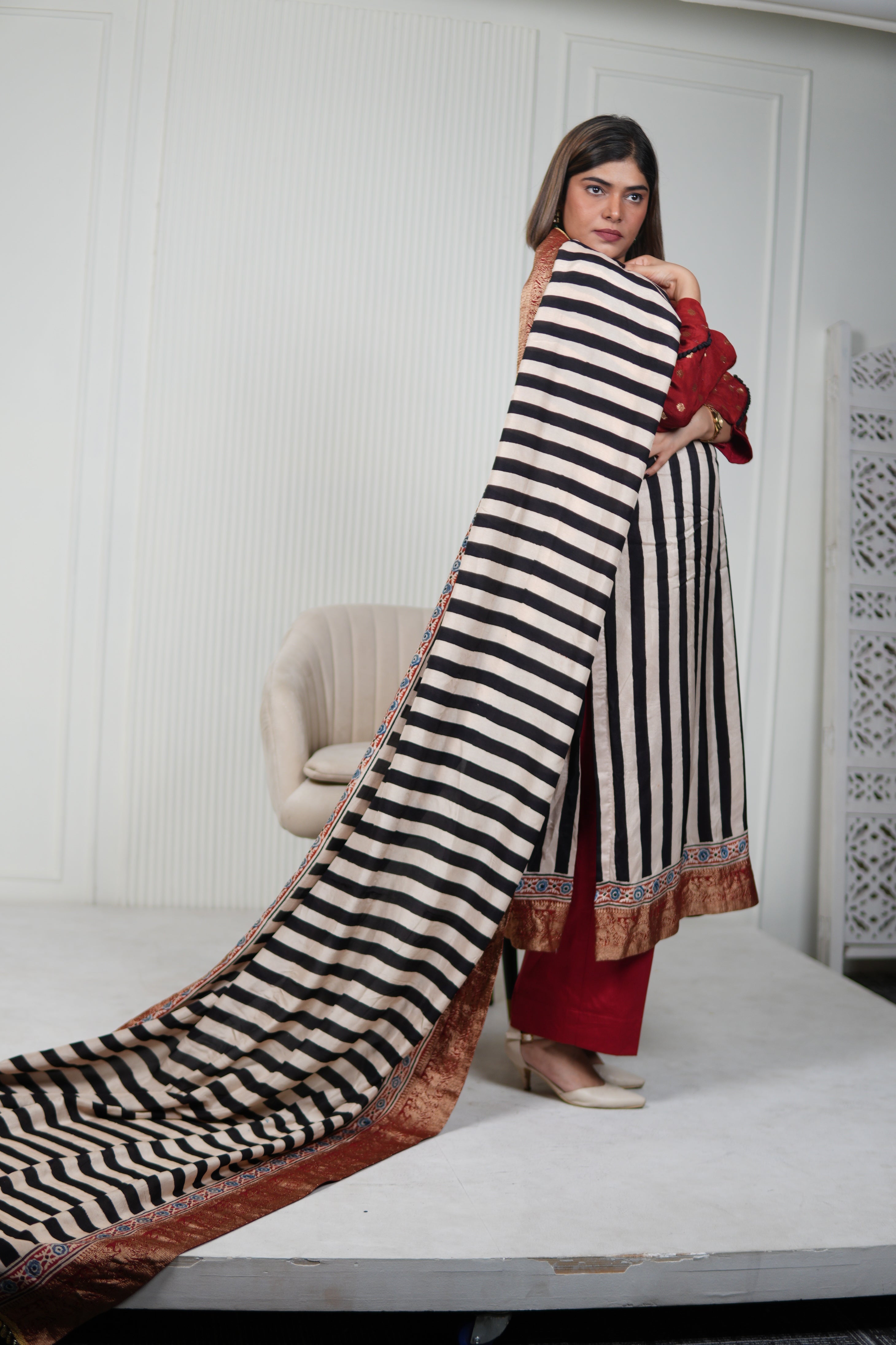 Sinduri IV Ajrakh Dola Silk Kurta Set with Dupatta for Women