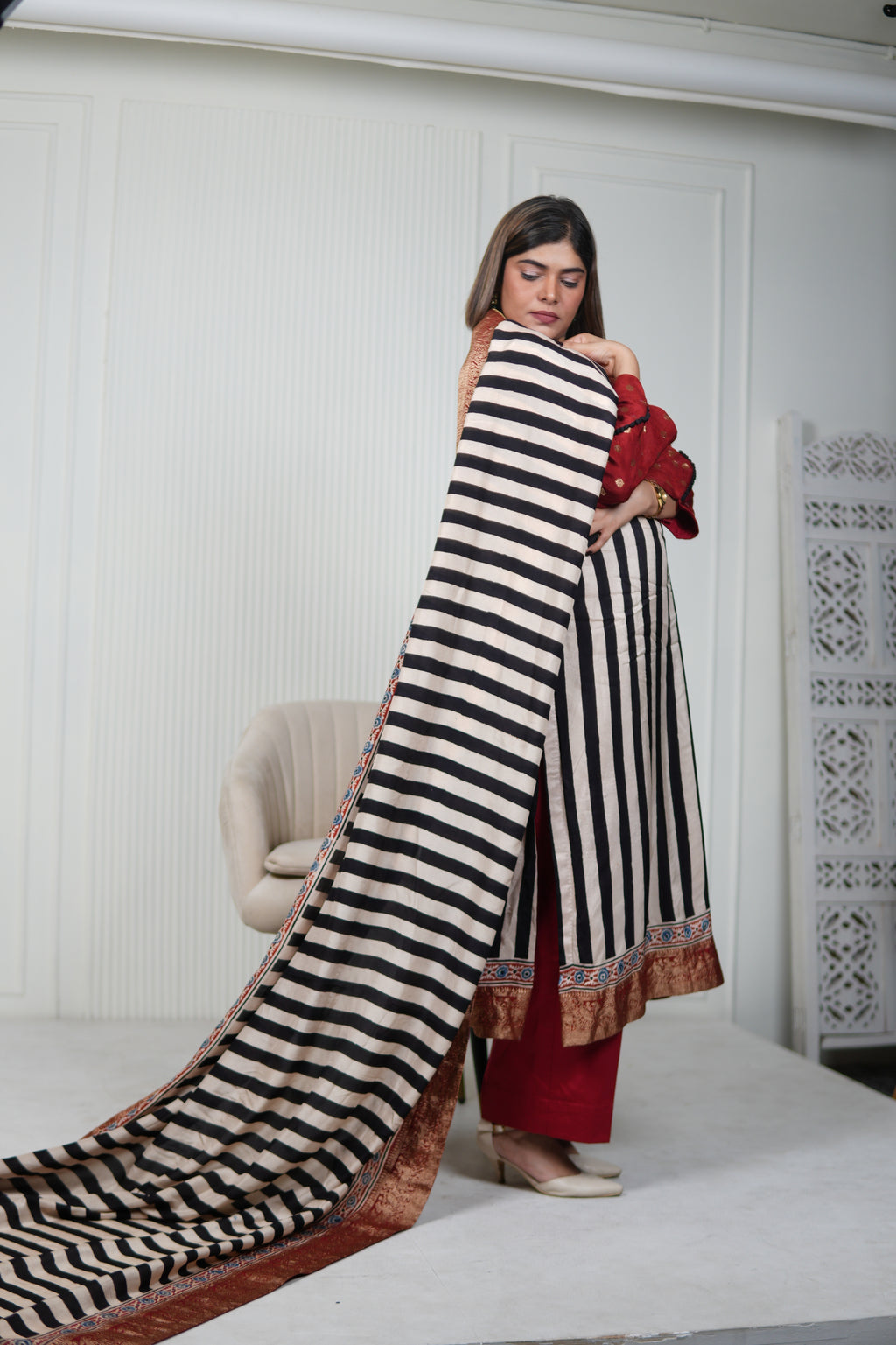 Sinduri IV Ajrakh Dola Silk Kurta Set with Dupatta for Women