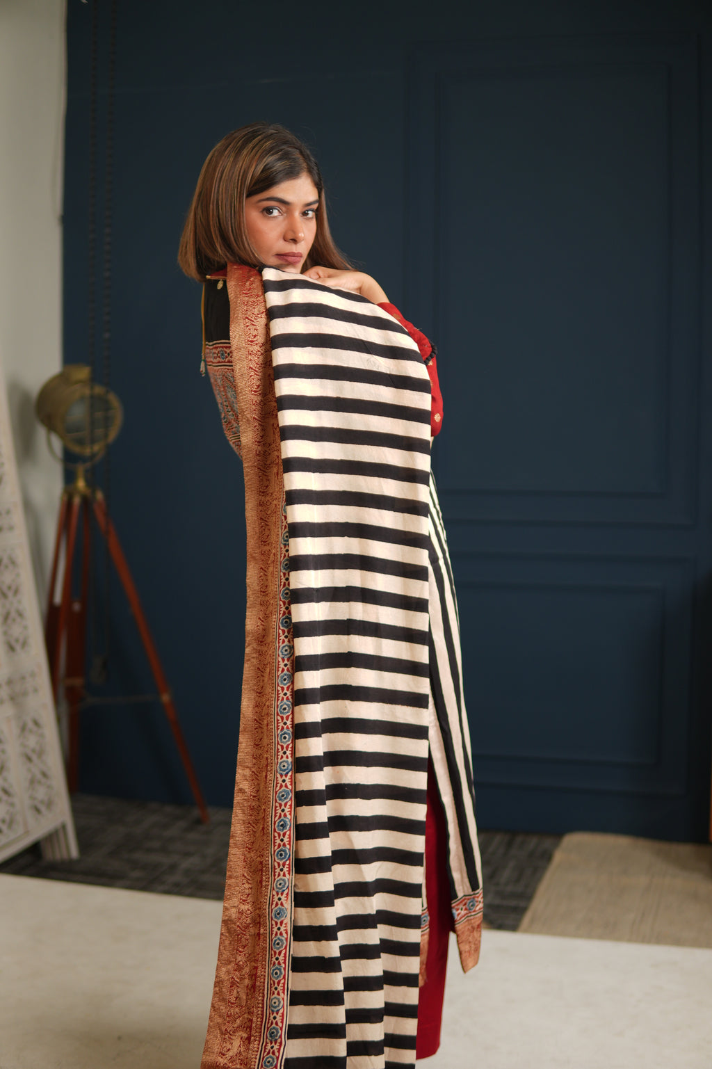 Sinduri IV Ajrakh Dola Silk Kurta Set with Dupatta for Women