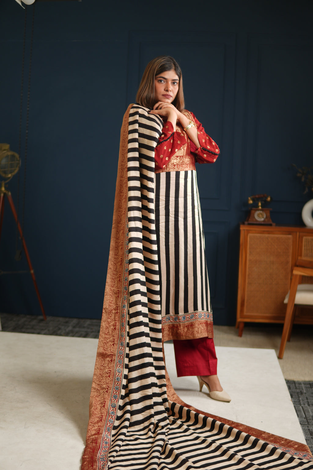 Sinduri IV Ajrakh Dola Silk Kurta Set with Dupatta for Women