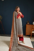 Sinduri IV Ajrakh Dola Silk Kurta Set with Dupatta for Women