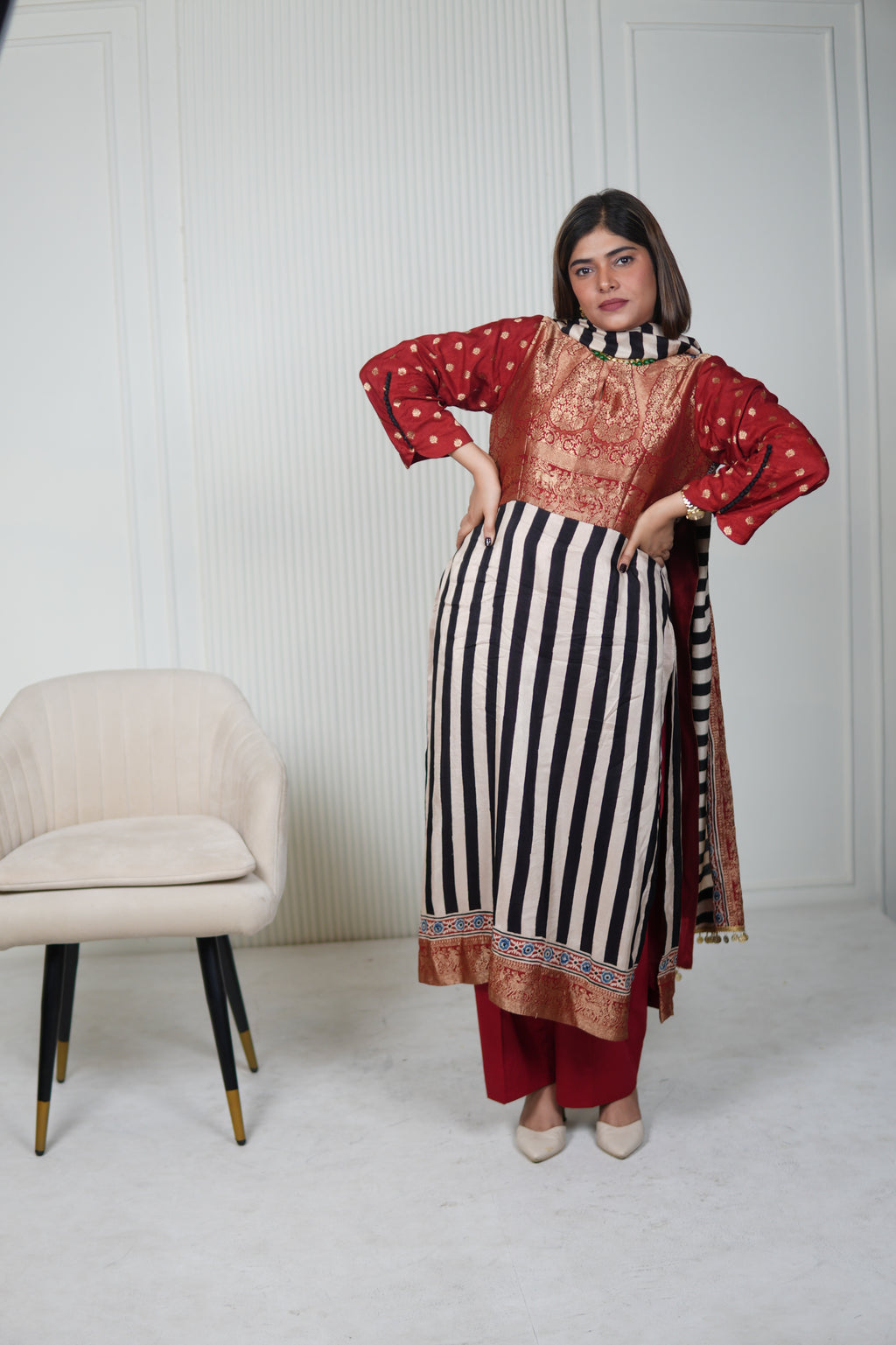 Sinduri IV Ajrakh Dola Silk Kurta Set with Dupatta for Women