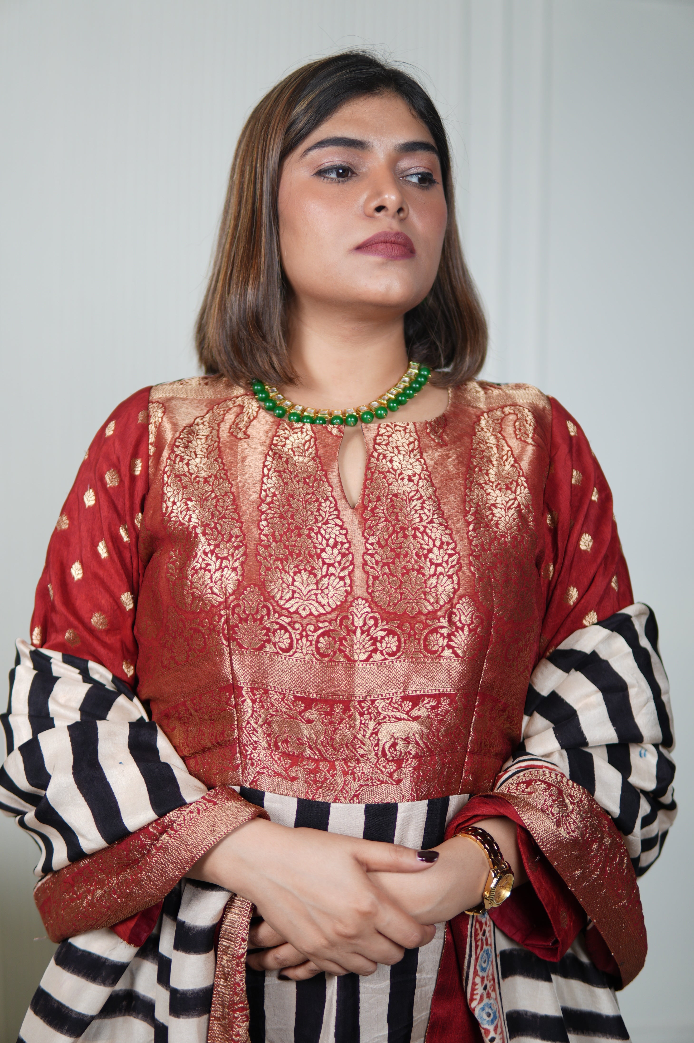 Sinduri IV Ajrakh Dola Silk Kurta Set with Dupatta for Women