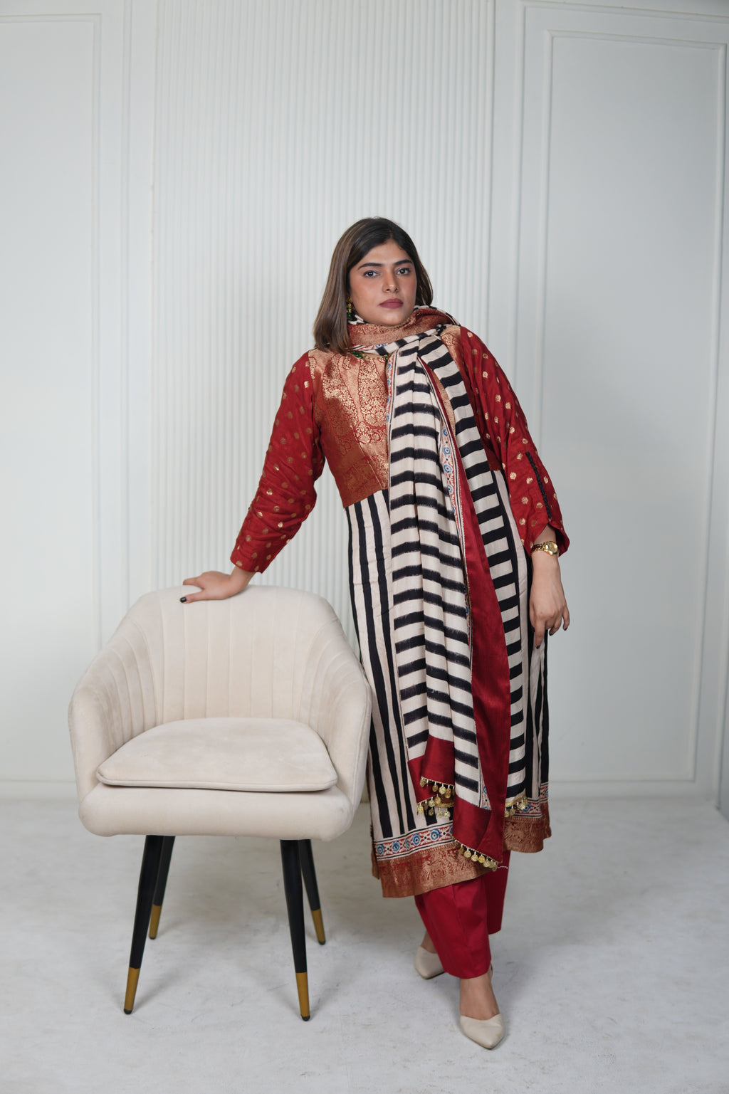 Sinduri IV Ajrakh Dola Silk Kurta Set with Dupatta for Women