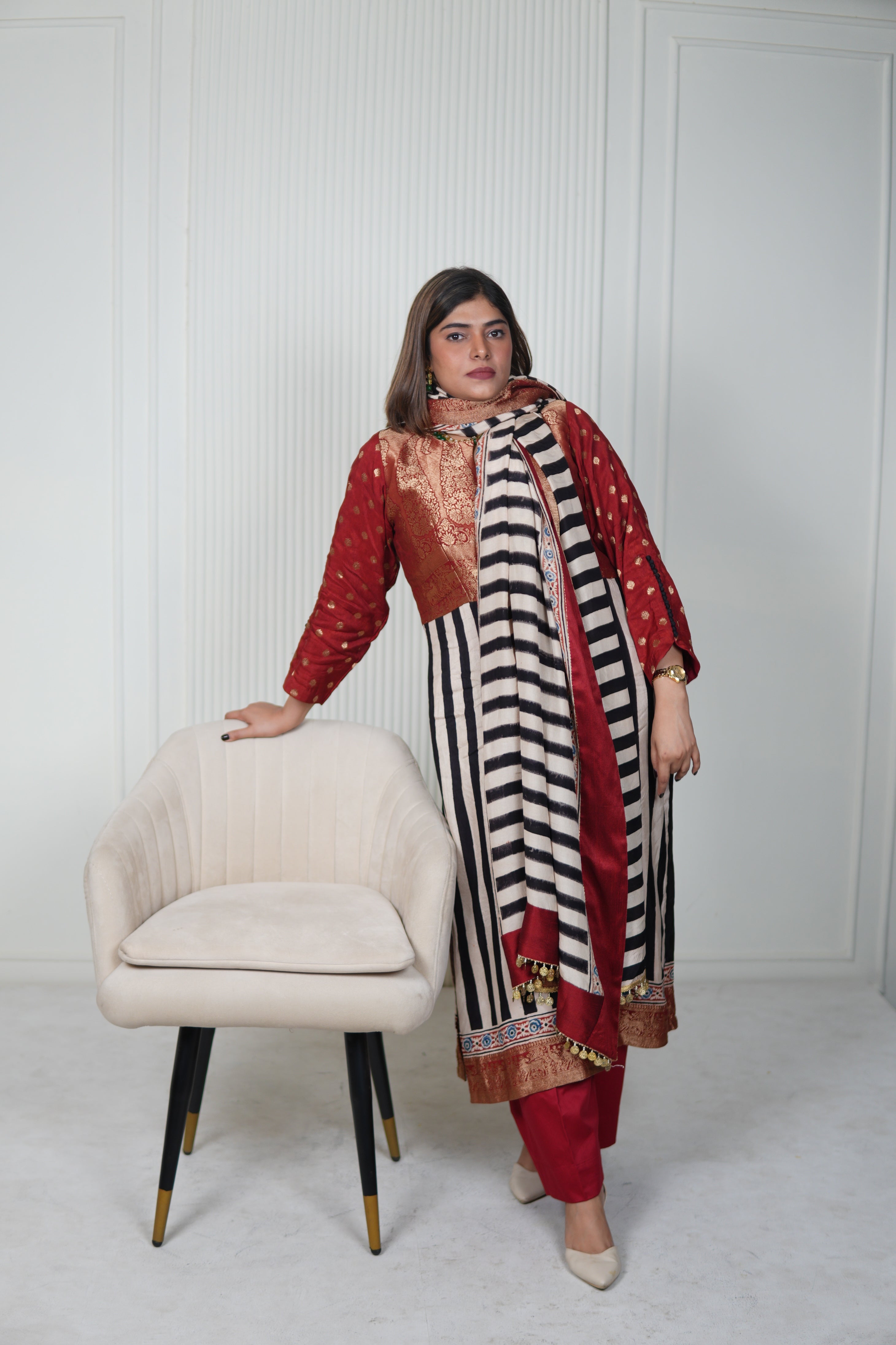 Sinduri IV Ajrakh Dola Silk Kurta Set with Dupatta for Women